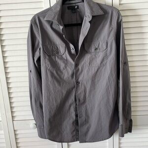 JF J. Ferrar Gray Dress Shirt slim fit casual 100% cotton size S‎